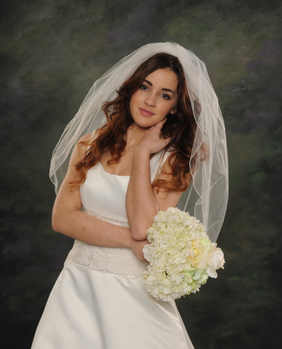 Hochzeit - 1 Layer Bridal Veil Waist Length 34 Pencil Edge Ivory 72 Wide Illusion Wedding Veils White Headpiece