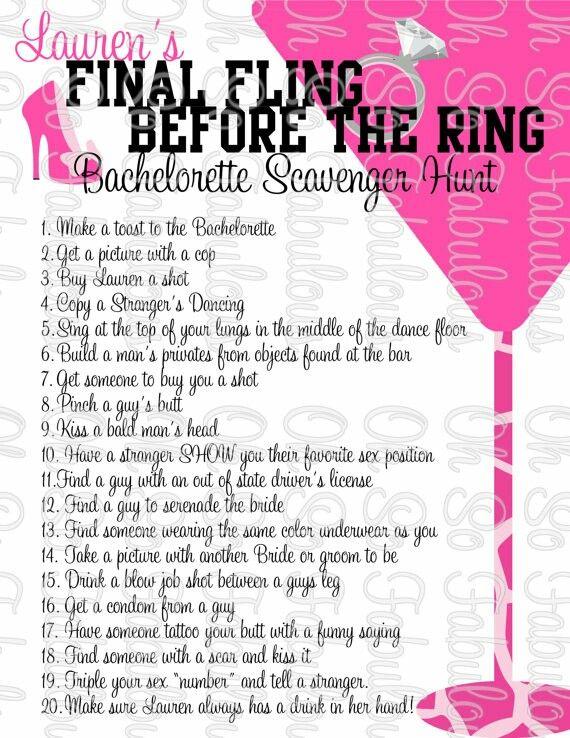 Wedding - Wild And Crazy Bachelorette Party Scavenger Hunt /// Customized