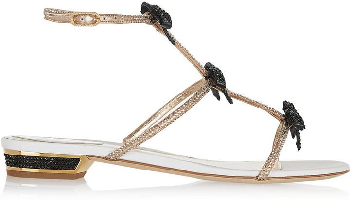 زفاف - Ren Caovilla Crystal-embellished metallic leather sandals