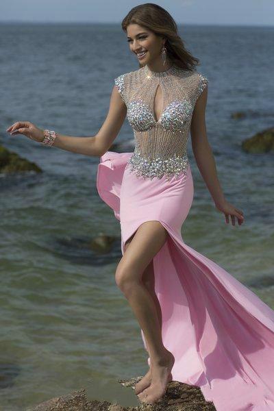 Mariage - Luxury 2015 Evening Dresses Pageant Gowns Sheer Full Beads Crystals Side Split Sexy Backless Sweep Trian Graduation Long Party Prom Dress Online with $131.73/Piece on Hjklp88's Store 