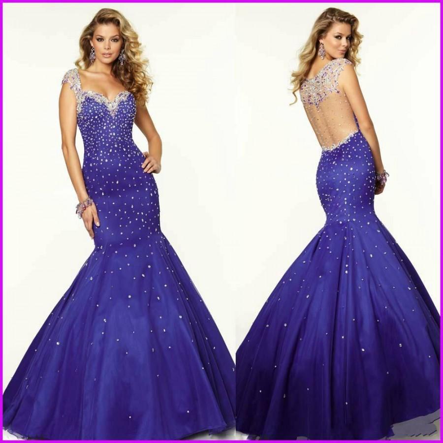 Hochzeit - Charming 2015 Backless Evening Dresses Prom Sheer Crystal Celebrity Gowns Mermaid Tulle Sweep Beads Purple Formal Pageant Party Custom Online with $137.07/Piece on Hjklp88's Store 