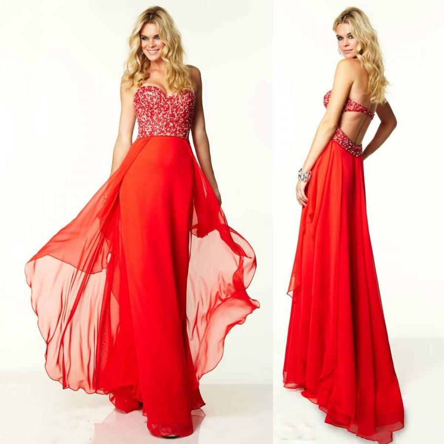 Свадьба - Stunning Evening Dresses 2015 Fashion Crystal Sweetheart Heavy Beads Red A Line Backless Chiffon Formal Pageant Long Party Gowns Cheap Online with $118.38/Piece on Hjklp88's Store 