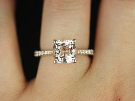 Mariage - Taylor 8mm 14kt Rose Gold Cushion Morganite and Diamonds Cathedral Engagement Ring (Other metals and stone options available)