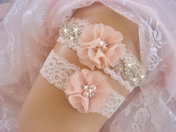 Wedding - Vintage Bridal Garter, Wedding Garter Set, Lace Garter, Toss Garter included Ivory with Rhinestones and Pearls Custom Wedding colors