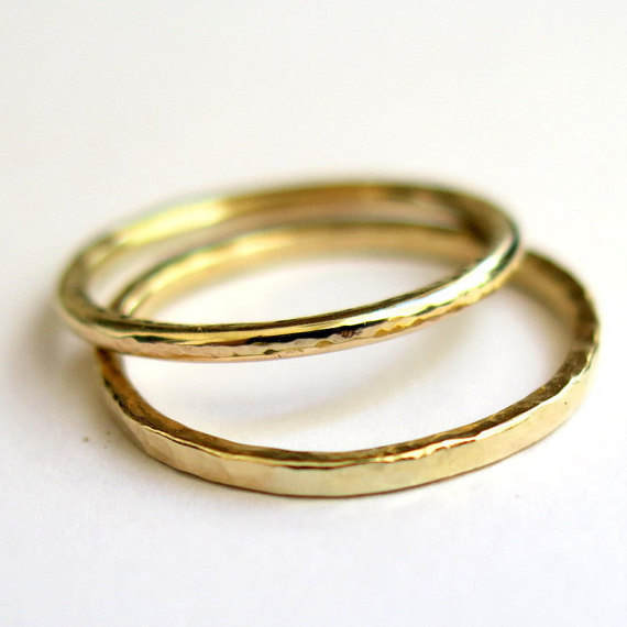 زفاف - Gold Stacking Ring - 2mm Wide Ring - Hammered Ring - Smooth Ring - Unisex Ring - Wedding Gold Band Ring - Handmade Jewelry - VenexiaJewelry