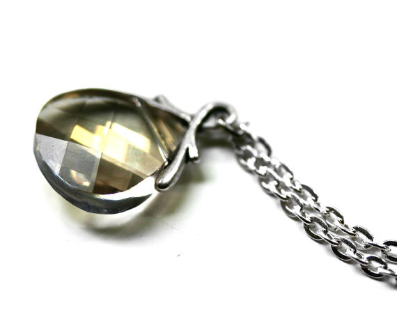زفاف - SALE Swarovski Crystal Necklace - Silver Shade Flat Briolette