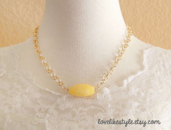 Wedding - Yellow Stone Gold Chain Necklae, Bridal Neckalce, Bridesmaid Necklace, Flower Girl Yellow Necklace