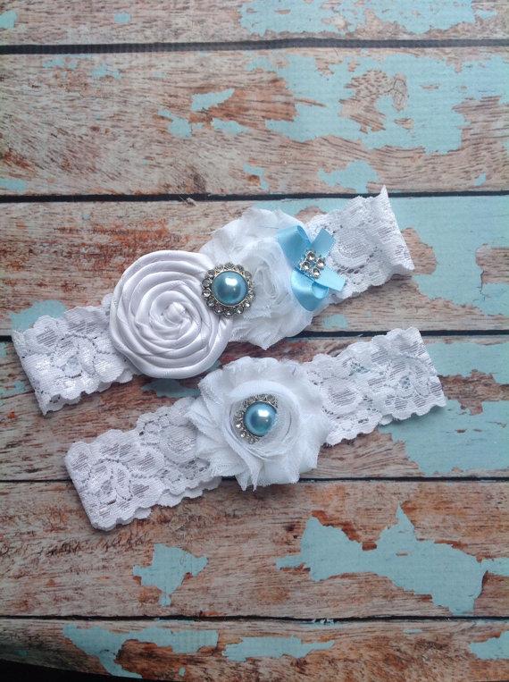 زفاف - wedding garter / bridal  garter/  lace garter / toss garter /baby blue  /  Something BLue wedding garter / vintage inspired lace garter