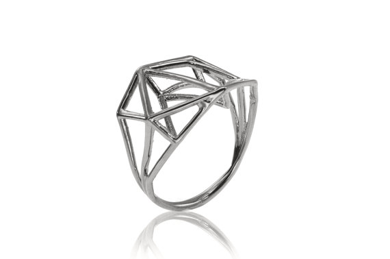 زفاف - Geometric Gold Ring, 18K Gold Ring, Geometric Engagement Ring, Contemporaray Ring Design, 18K Triangles Ring, Fast Free Shipping