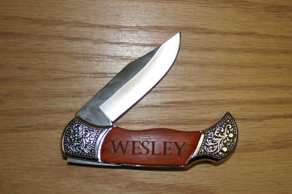 Wedding - Rosewood Handle Pocket Knife - Groomsmens Gift, Fathers Day, Personalized