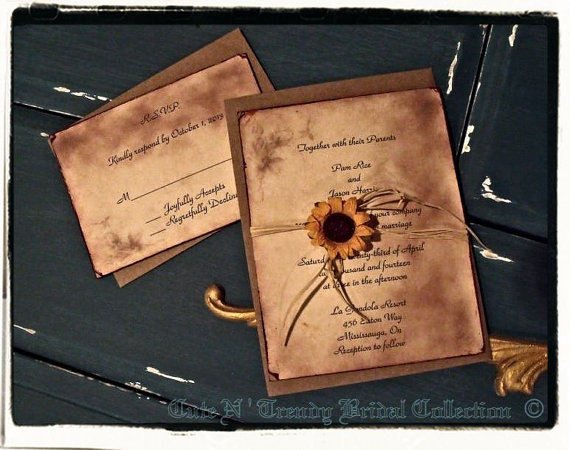 Hochzeit - Country/ Rustic Sunflower wedding / Bridal shower invitation suite