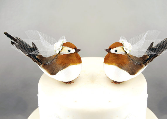 Mariage - Chipper Chickadee Love Bird Cake Topper in Golden Brown: Bride and Bride Gay & Lesbian Wedding Cake Topper