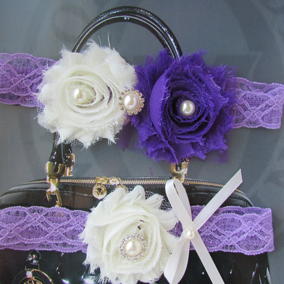 زفاف - SALE Wedding Garter / Lace Garter / lavender-purple & Ivory / Bridal Garter Set / Toss Garter / Vintage Inspired/Bridal garter