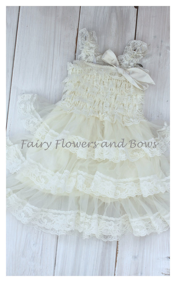 Hochzeit - Ivory Rustic Lace Chiffon Dress ....Flower Girl Dress, Wedding Dress, Baptism Dress  (Infant, Toddler, Child)