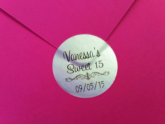زفاف - Elegant Sweet 16 Custom Clear/Silver/Gold Round Labels-Favors, Invitation, Envelope Seal, Birthday Party