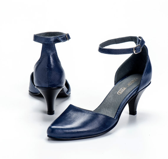 زفاف - Blue High Heel Leather Shoes / Bride Shoes / Elegant Women Ankle strap Shoes / Bridesmaid Heel Shoes / Prom Shoes / Evening Shoes -Yarin