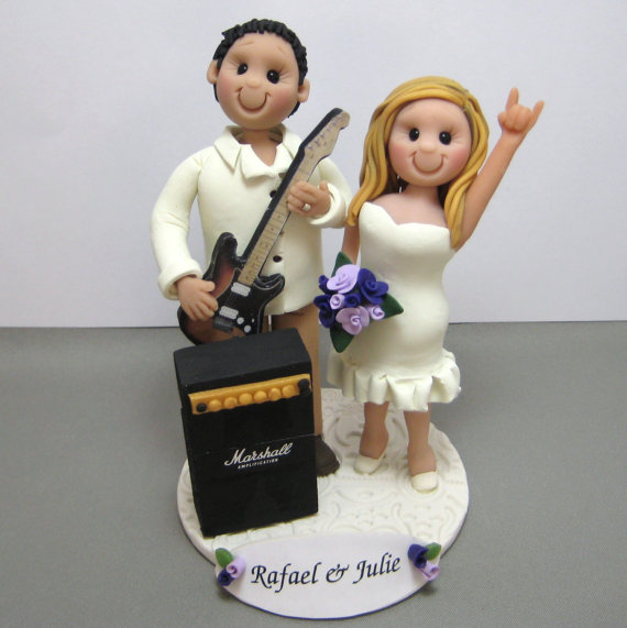 Свадьба - DEPOSIT for Custom made Polymer Clay Wedding Cake Topper Music guitar amp theme