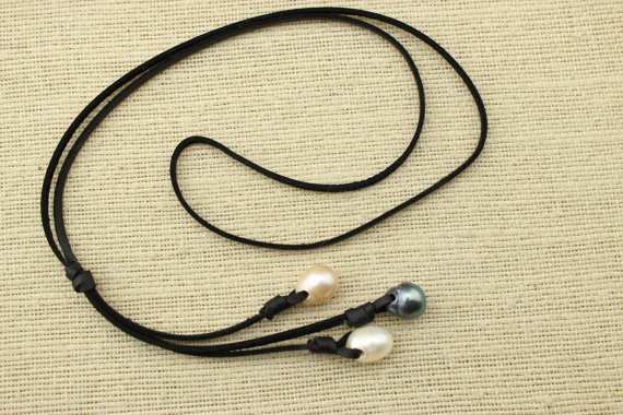 Wedding - ETS-S078 Wedding necklace freshwater pearl necklace strand , leather necklace leather pearl necklace, 1 piece