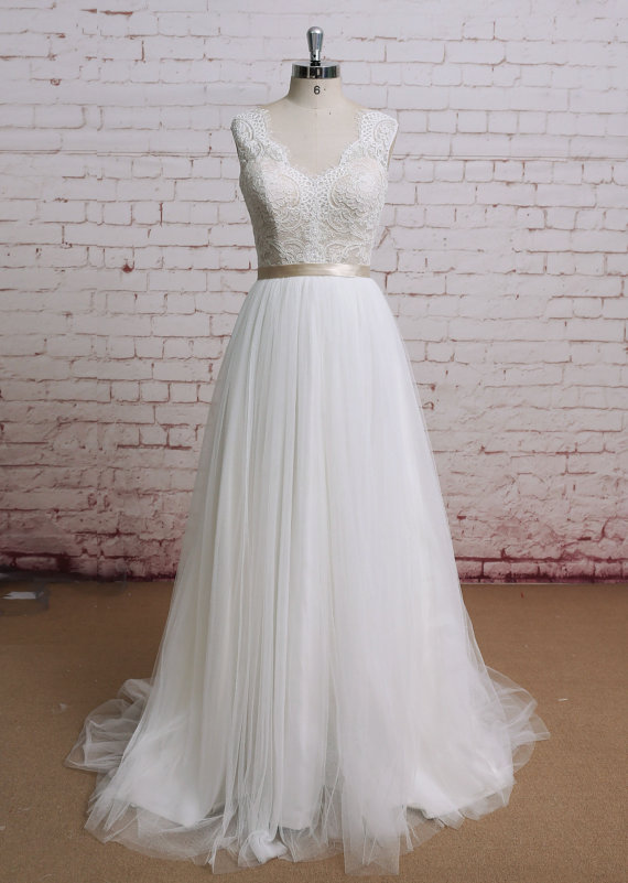 زفاف - Wedding Dress,Wedding Gown, Champagne lining Bridal Gown With Open Back, Wedding Dress, A-line, Custom,Sexy Style,
