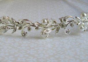 زفاف - Bridal Hairpiece Crystal Silver wedding headband silver ivory pearls Swarovski Crystal white pearl headpiece