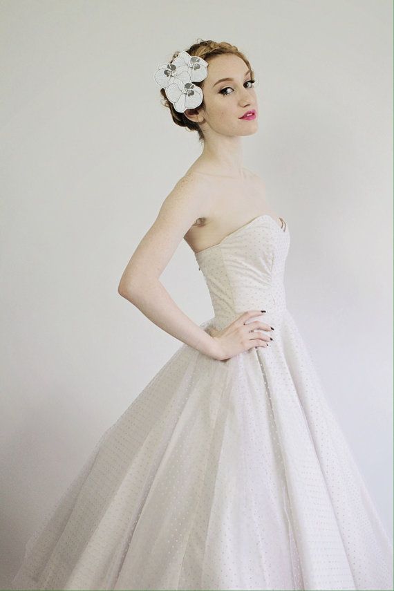 Свадьба - Pink Swiss Dot Tulle Wedding Dress With Sweetheart Neckline "Hey Jenni" Dress Rockabilly Vintage Style