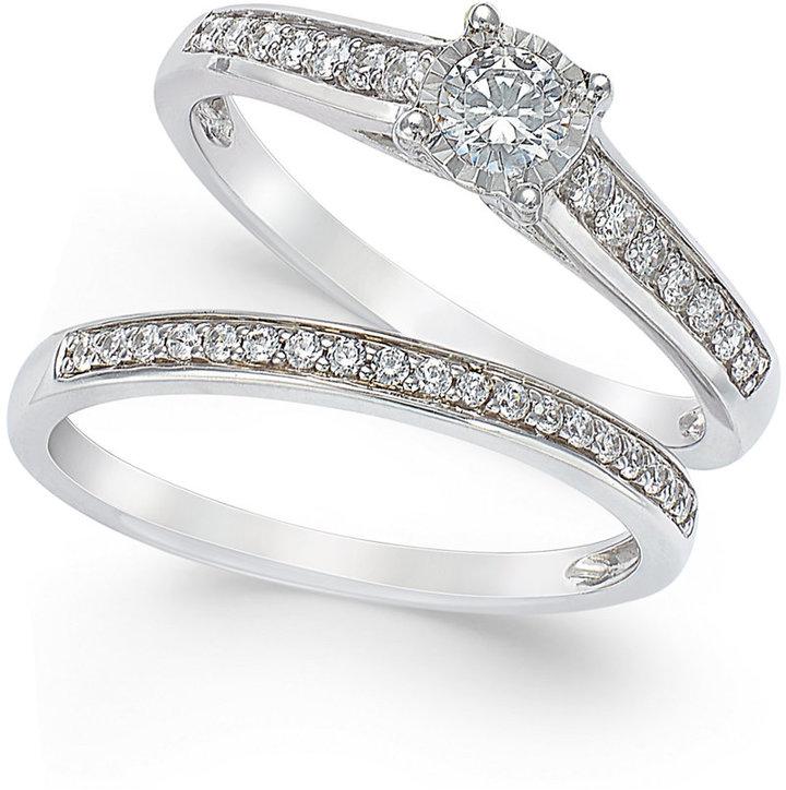 Hochzeit - Diamond Engagement Ring and Wedding Band Set (1/2 ct. t.w.) in 14k White Gold