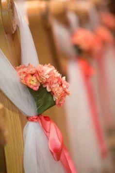 Wedding - Coral Pew Bows
