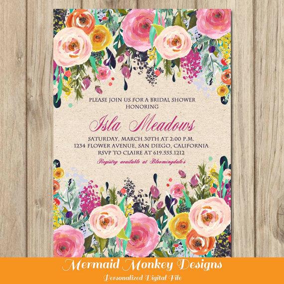 Hochzeit - Bridal Shower Invitation, Wedding Shower Invitation, Rustic Invitation, Floral Invitation, Flowers - Isla