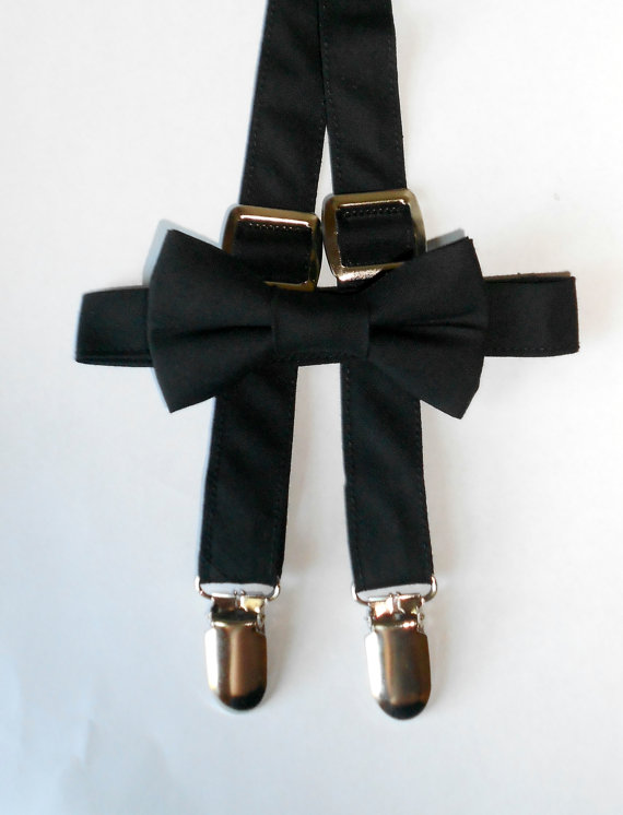Свадьба - Black bowtie and suspender set - Infant, Toddler, Boy