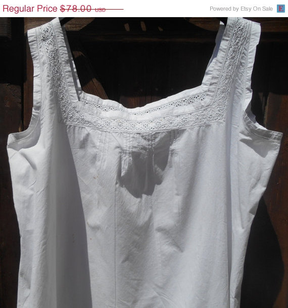 Wedding - 20%OFF Victorian White Eyelet Lace Trimmed Dress Monogram Handmade Cotton XLarge