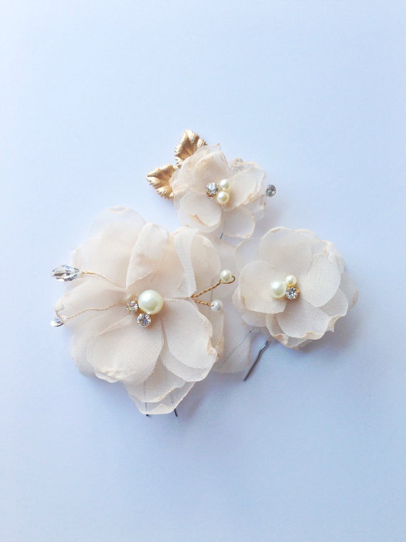 زفاف - Ivory chiffon flower pin set - bridal headpiece - wedding headpiece - wedding hair flowers - flowergirl hair accessories - bridal bobby pins