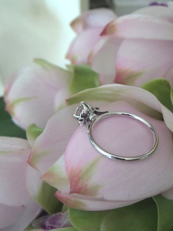 Hochzeit - Lush Lotus Diamond Engagement Ring, 14k White Gold, Ready to Ship