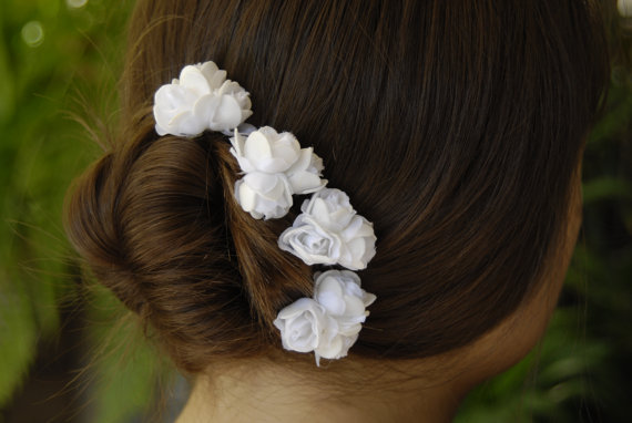 Mariage - 4 White Bridal Flower Hair Pins  Wedding Hair Pins  Wedding Accessory Bridal Hair Pins