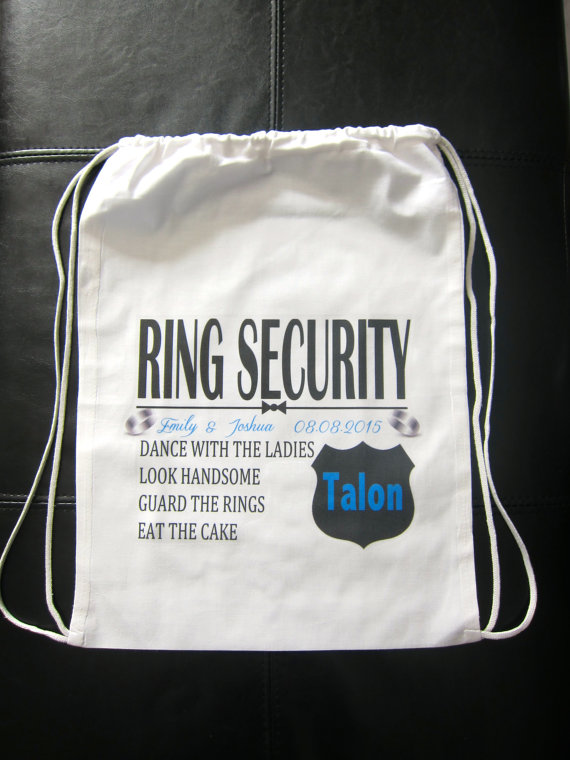 Hochzeit - Personalized RING SECURITY ring bearer bag/sack backpack gift novelty wedding married