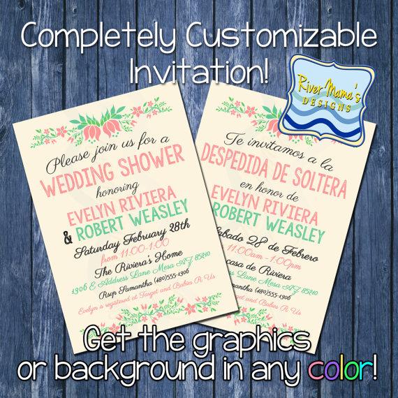 Mariage - Printable Simple Floral Couples Shower Invitation / Invitacion de Despedida de Soltera