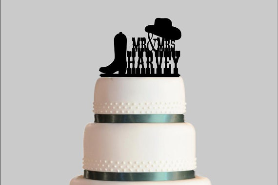 Mariage - Western Wedding Cake Topper, Country Cake Topper, Cowboy Cake Topper, Groom's Cake Topper, Cowboy Hat Topper, Cowboy Boot Topper