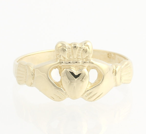 زفاف - Claddagh Engagement Ring - 14k Yellow Gold Women's Band Wedding Fine Estate F9397