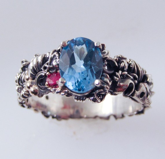 زفاف - Blue Topaz Steampunk Engagement Ring