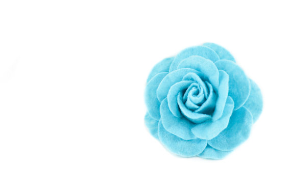 Hochzeit - Blue Dog Collar Flower - Aqua Blue Small Felt Detachable Dog Flower