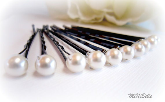 Hochzeit - Bridal Hair Pins. Pearl Bridal Hair Pins. Simple Pearl Hair Pins. White Pearl Bobby Pins. Wedding Hair Pins. 10 Pearl Hair Pins. 6mm
