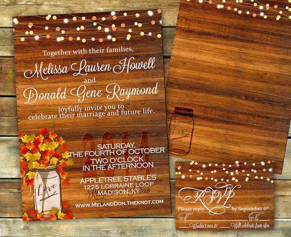 Hochzeit - Rustic Fall Wedding Invitation 