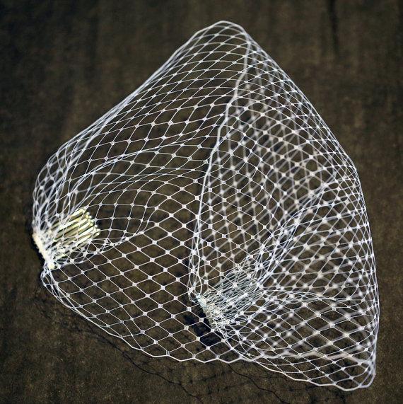 زفاف - Bandeau Style Veil French Net Blusher Birdcage Veil on Silver Tone Wire Hair Combs
