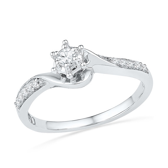 Wedding - Diamond Fashion  Engagement Ring in White Gold or Sterling Silver, Solitaire Diamond Ring