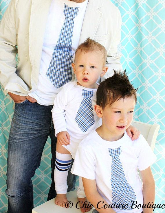 Wedding - Father's Day 3 Piece Gift Set.  Tie Shirts for Daddy, Son, and Baby. Photo Prop, Baby Boy, Coming Home Outfit, Birthday, Gender Reveal, Gift
