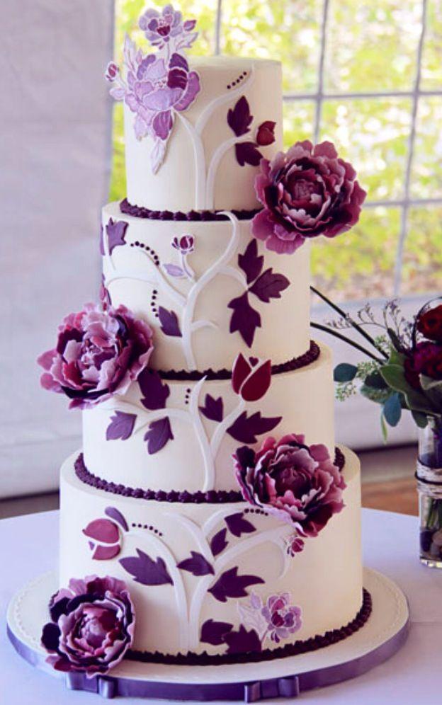زفاف - A Four-Tier Purple Peony Wedding Cake