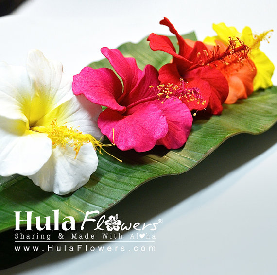 Wedding - Hibiscus Hair Clip or Stem For Hawaiian, Polynesian, Wedding, Beach Party Hair Accessories, Handmade Foam flowers