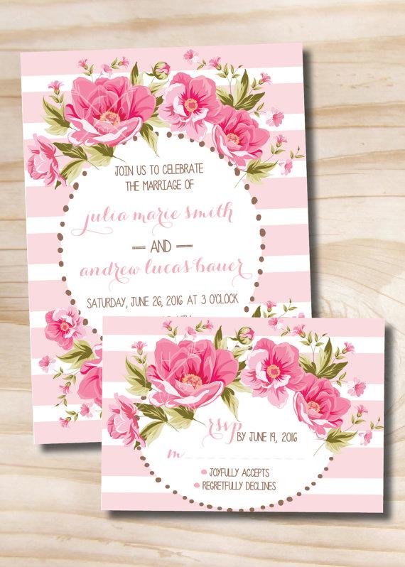 Mariage - Floral Wedding Invitation and Response Card - 100 Professionally Printed Invitations & Response Cards with Envelopes