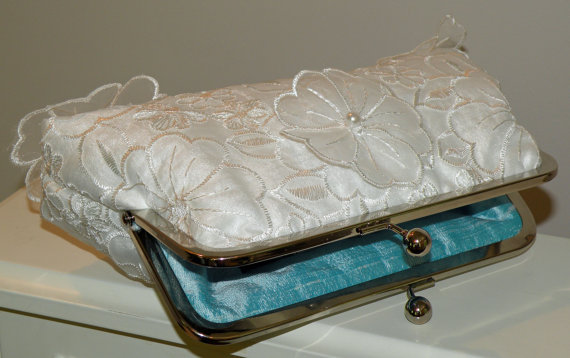 Свадьба - Silk Organza 3D Floras Pearls Clutch/Purse/Bag..Something Bridal Blue/Off White..Wedding Gift..Wrap/Shawl..Free Monogram.Ready To Ship
