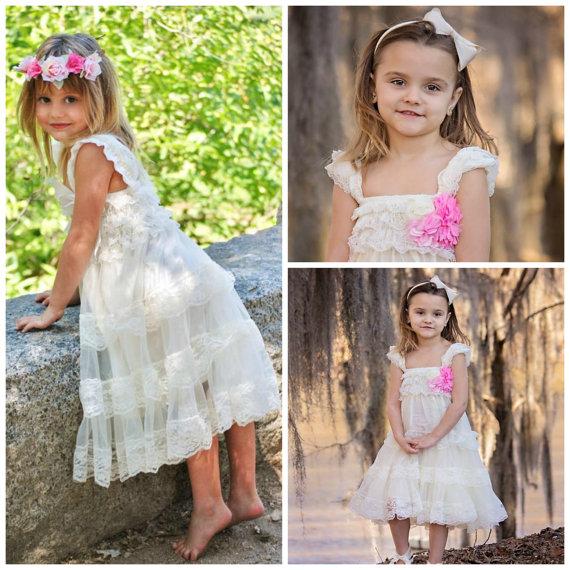 Mariage - Little Girls Ivory Petti Dress - Girls Dresses - Ivory Party Dress - Flower Girl Dresses - Pettidress