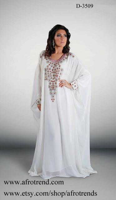 زفاف - Dubai kaftan Abaya khaleeji jalabiya dress (Wedding dress). Embellished with real Crystals. FREE SIZE.